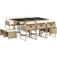 vidaXL 11-delige tuinset met kussens, beige, van polyrotan