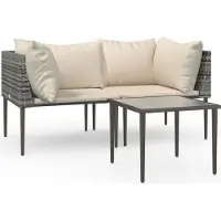 Syfax 3-delige Loungeset met kussens poly rattan grijs