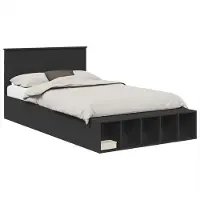 Syfax Bedframe met plank met opslag Zwart 135 x 190 cm Bewerkt hout