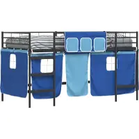 Syfax Bunkbed voor kinderen met gordijnen Zwart en Blauw 100 x 200 cm