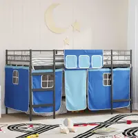 Prolenta Maison Exclusive - Stapelbed voor kinderen met gordijnen, uni, zwart en blauw