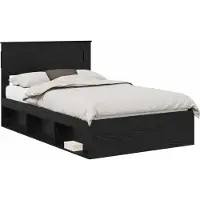 Syfax Bedframe Zwart eiken 135 x 190 cm Bewerkt hout