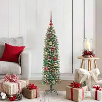 Prolenta Maison Exclusive - Kunstkerstboom, slank model, groen en wit, 120 cm