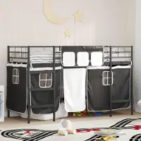 Prolenta Maison Exclusive - Stapelbed voor kinderen met gordijnen, effen zwart, 100 x 190 cm