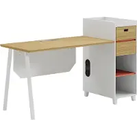 AEA Bureau met houten uitstraling, voorzien van een rugleuning, opbergruimte en open vakken. Modern design