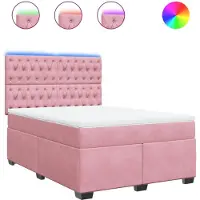 vidaXL Boxspring met matras fluweel roze 140x200 cm