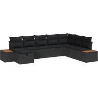 vidaXL Tuinbank Set met kussen met opslag Zwart poly rattan