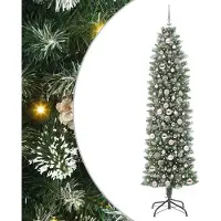 Syfax Kunstmatige slanke kerstboom met 300 LED Groen en Wit 210 cm