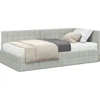 Syfax Hoekbedframe met Matras 2 st Lichtgrijs 90 x 200 cm Fluweel