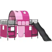 Syfax Bunkbed voor kinderen met gordijnen Zwart en Roze 80 x 200 cm