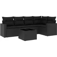 vidaXL 6-delige Loungeset met kussens poly rattan zwart