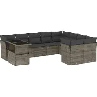 vidaXL 10-delige Loungeset met kussens poly rattan grijs
