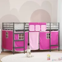 Prolenta Maison Exclusive - Stapelbed voor kinderen met gordijnen, uni zwart en roze