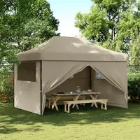 Prolenta Maison Exclusive - Opvouwbare partytent met pop-up systeem en 4 zijpanelen, kleur: taupe