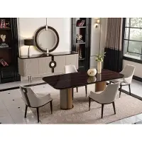 AEA Luxus Essgruppe Esszimmer Esstisch Essecke Stühle Beige Holz Set 7tlg