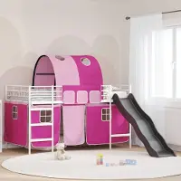 Prolenta Maison Exclusive - Stapelbed voor kinderen met gordijnen, wit en roze, 80 x 200 cm