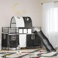 Prolenta Maison Exclusive - Stapelbed voor kinderen met gordijnen, zwart, 90 x 190 cm, metaal
