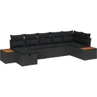vidaXL Tuinbank Set met kussen 7 pcs Zwart Poly rattan