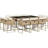 vidaXL 11-delige Tuinset met kussens poly rattan beige