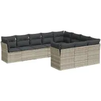 vidaXL - 10-delige - Loungeset - met - kussens - poly - rattan - lichtgrijs