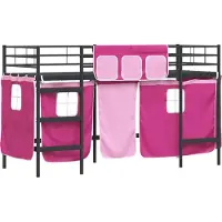 Syfax Bunkbed voor kinderen met gordijnen Zwart en Roze 75 x 190 cm
