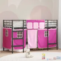 Prolenta Maison Exclusive - Stapelbed voor kinderen met gordijnen, uni zwart en roze