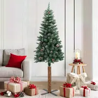 Prolenta Maison Exclusive - Slanke kerstboom met echt hout en sneeuw, groen, 180 cm