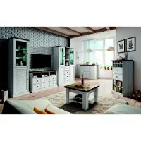 AEA Wohnwand Wohnzimmer Set Vitrine Lowboard Wandregal 3tlg Set Wohnwände Holz