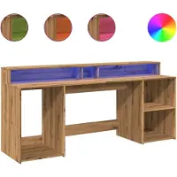 vidaXL Bureau met LED-verlichting 200x55x91 cm hout artisanaal eiken
