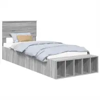 Syfax Bedframe met plank Grijs Sonoma 75 x 190 cm Bewerkt hout
