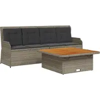 vidaXL 3-delige Loungeset met kussens poly rattan grijs