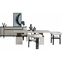 AEA Luxus Esszimmer Set Esstisch mit Sideboard Tisch Schrank Holzmöbel Beige