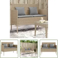 The Living Store Ratan Tuinbank - Tuinbank - Tuinbank met kussens poly rattan beige - Beige Tuinbank - Outdoor Bank - Lounge Set