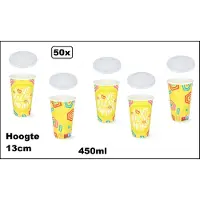 TakeAware 50x Milkshake beker Relax geel 450ml + 50x deksel - Karton - Drinken beker thema feest festival evenement fun diner milkshakebeker