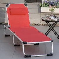 MODFU - Opvouwbare Tuinligstoel - 4-Traps Verstelbare Rugleuning - Met Afneembaar Kussen - Aluminium - Rood - 165 X 60 X 76 Cm