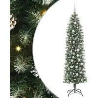 vidaXL Kunstmatige slanke kerstboom Groen en Wit 210 cm