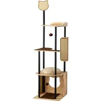 Fudajo kraboom van metaal, 48 x 48 x 168 cm, met sisal. Krabmeubel met krabplank, kattenboom met groot ligvlak en modern design