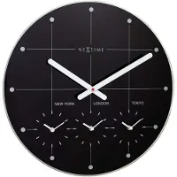 Nextime Ne-8197Zw Wereldtijden Klok - Stille Wandklok - 43Cm - Zwart - Glazen Klok - - "Big Cit
