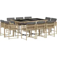 vidaXL 11-delige Tuinset met kussens poly rattan gemengd beige