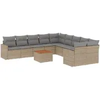 vidaXL 11-delige Tuinset met kussens poly rattan beige