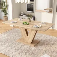 Flieks Uittrekbare eettafel 140-180x80x74,5 cm, rechthoekige keukentafel voor 4-6 personen, eettafel met V-vormige poten, in natuurlijke staat