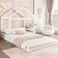 Sweiko huisbed, 140 x 200 cm, kinderbed in de vorm van een huis met lattenbodem (zonder matras), gemaakt van beuken, minimalistische stijl, wit
