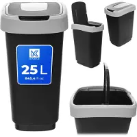 Kadax Morin 25L afvalbak met draaiklep, zwart en grijs