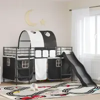 Prolenta Maison Exclusive - Stapelbed voor kinderen met gordijnen, zwart, 107 x 203 cm, metaal