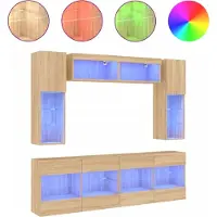 Syfax 6-delige Tv-wandmeubelset met LED-verlichting sonoma eikenkleur