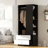 STILVORA Kledingkast Met Spiegeldeur En 2 Lades - 4 Legplanken En Kledingroede Voor Slaapkamer En Hal - Spaanplaat - Wit;Zwart - 80x48x180 Cm
