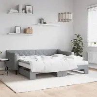Prolenta Maison Exclusive - Uittrekbaar dagbed met matras, lichtgrijs, 90x190 cm, stof