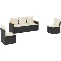 vidaXL 5-delige Loungeset met kussens poly rattan zwart