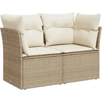 vidaXL Tuinbank 2-zits met kussens poly rattan beige