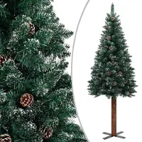 Syfax Kerstboom met echt hout en sneeuw smal 150 cm groen